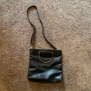Forever 21 black faux leather cross body bag w gold accents NWOT
